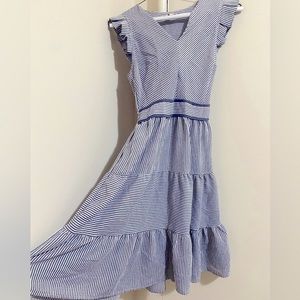 Navy Blue and White Striped Dress